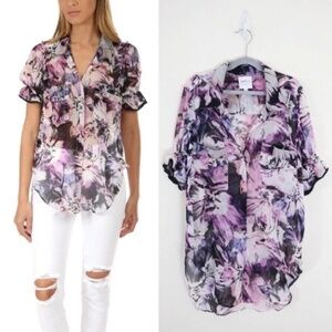 Misa Los Angeles Purple Floral Button Down Shirt in Like New Condition